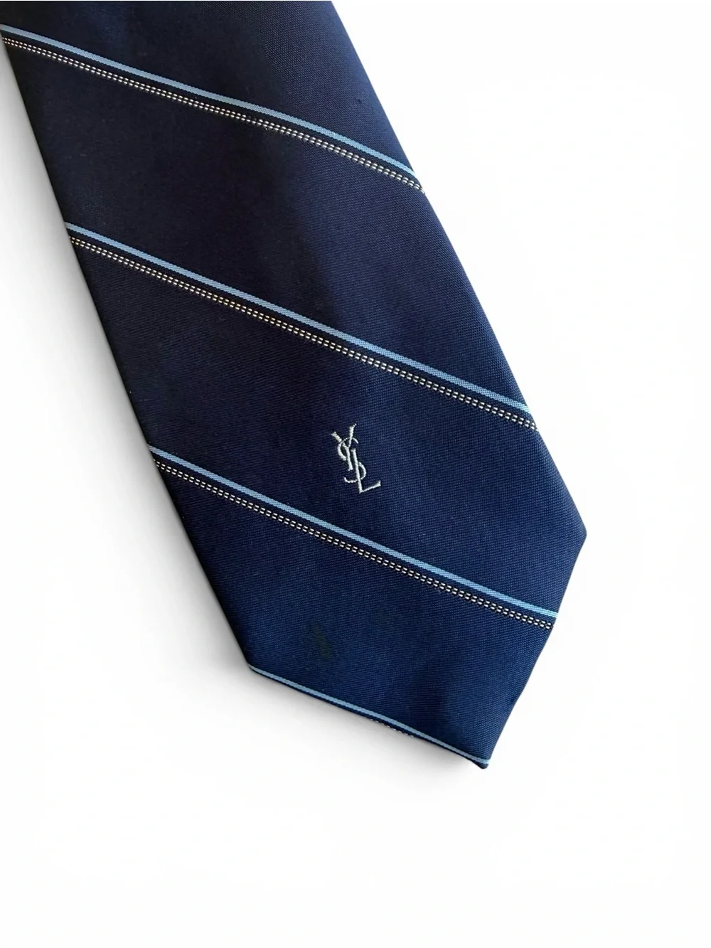 YSL Yves Saint Laurent Navy Stripe Silk Tie